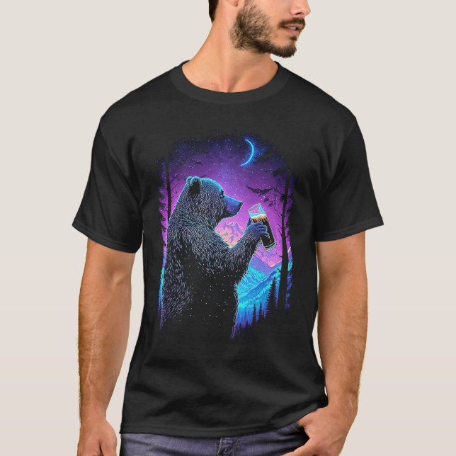 Camiseta Esoteric Bear drinking Beer Night Forest  3 (Frente)