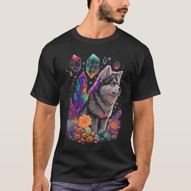Camiseta Esoteric Husky Dog Crystals Cute Illustration  2 (Frente)