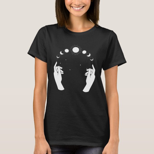 Camiseta Esoteric Spiritual Moon Phases Hand Line (Frente)