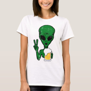 Camiseta Espaço-51 Cerveja Alienígena Sinal de Paz Hallow B