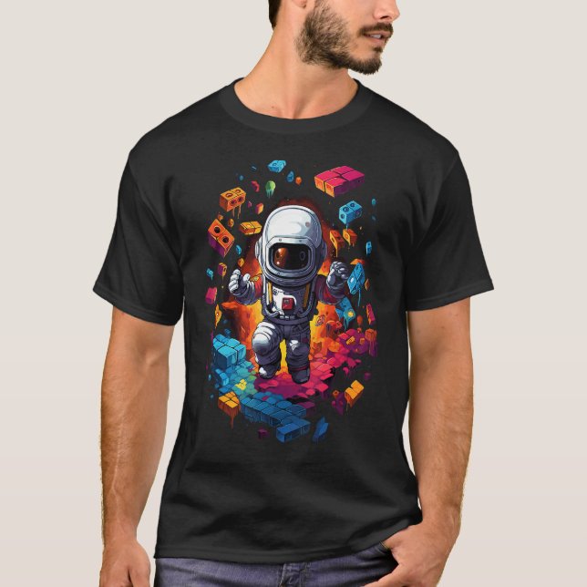 Camiseta Espaço Astronauta Mestre Construtor Engraçado Bloc (Frente)