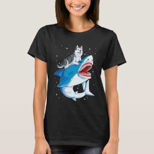 Camiseta Espaço de Cachorro Siberiano Husky Shark Jawsome
