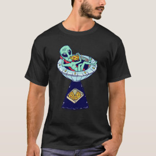 Camiseta Espaço De Ilustração Da Pizza De alienígena Ufo