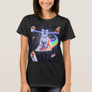 Camiseta Espaço de Olhos Laser Gato Andando Rainbow Pizza 1