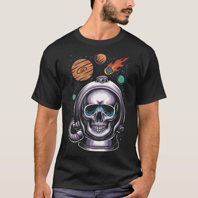 Camiseta Espaço do Capacete do Crânio do Astronauta (Frente)