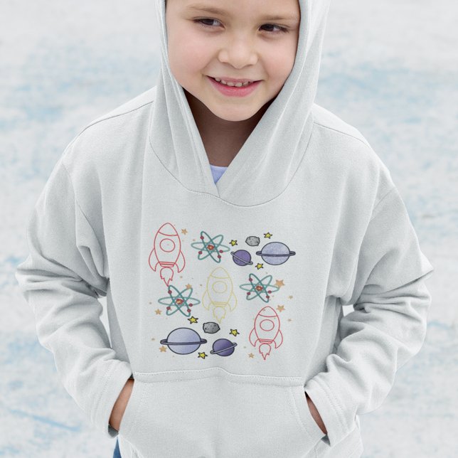 Camiseta Espaço dos Planetas de Foguetes (Space Themed Kids Pullover Hoodie)