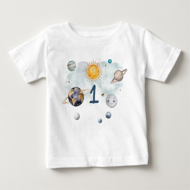 Camiseta Espaço Exterior Aniversário Galáxia Sol Lua Estrel (Frente)