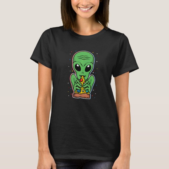 Camiseta Espaço Extraterrestre na Pizza de Comida em aliení (Frente)