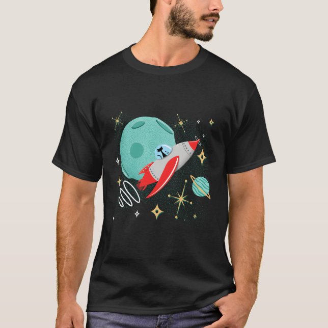 Camiseta Espaço Futurístico do Gato de Foguetes Atômicos do (Frente)