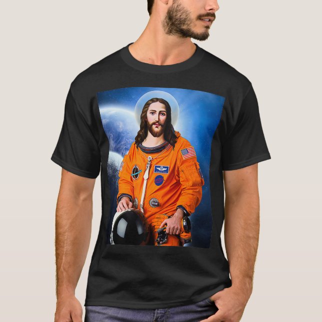 Camiseta Espaço Jesus Astronauta Ateista Ciência do Ateísmo (Frente)