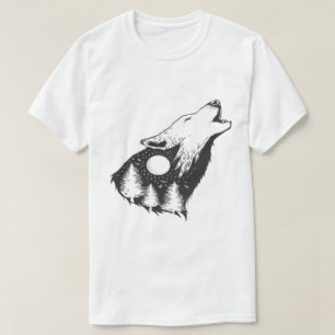Camiseta Espaço negativo de um lobo com fundo de floresta
