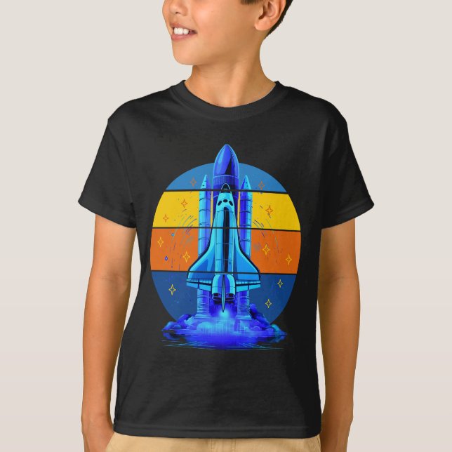 Camiseta Espaçonave Ônibus Espacial Azul Vintage (Frente)