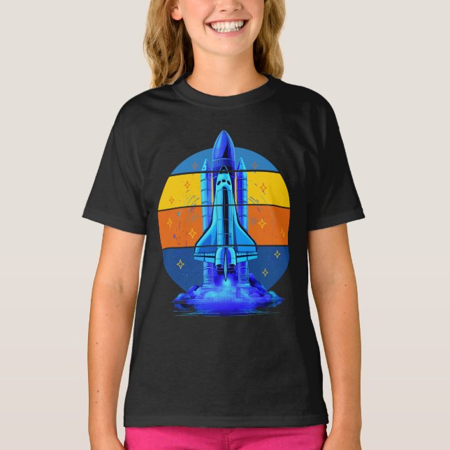 Camiseta Espaçonave Ônibus Espacial Azul Vintage (Frente)