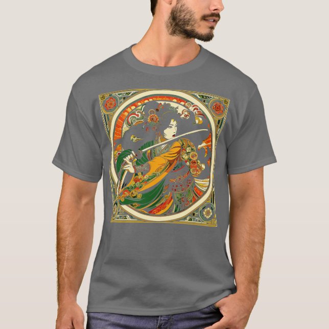 Camiseta Espada chinesa em estilo mucha Art Nouveau (Frente)