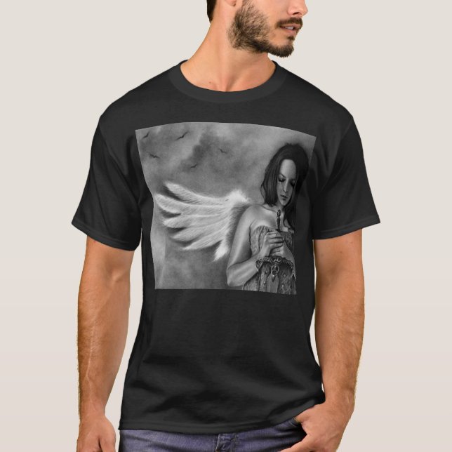 Camiseta Espada da menina do anjo do defensor (Frente)