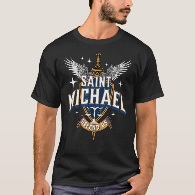 Camiseta Espada da Santo Michael Archangel Angel Católico (Frente)