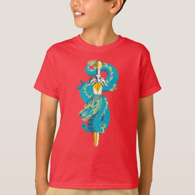 Camiseta Espada Dragão Azul Onda de Água (Frente)