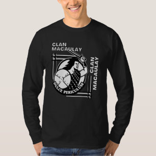 Camiseta Espadachim do Lema Gaélico do Clã Macaulay