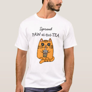 Camiseta Espalhar Positividade   Kawaii Cat e Bubble Tea Pu