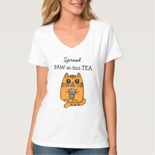 Camiseta Espalhar Positividade   Kawaii Cat e Bubble Tea Pu