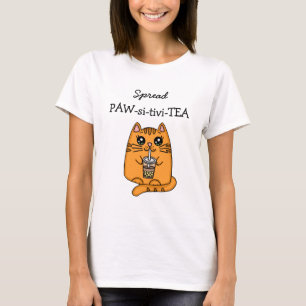 Camiseta Espalhar Positividade Kawaii Cat e Bubble Tea Pu