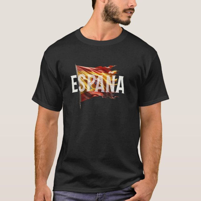 Camiseta Espanha Agitando Bandeira Espanhola Rasgada (Frente)