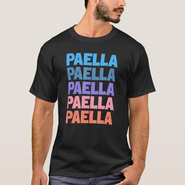 Camiseta Espanha de Paella de Texto Repetido Moderno (Frente)