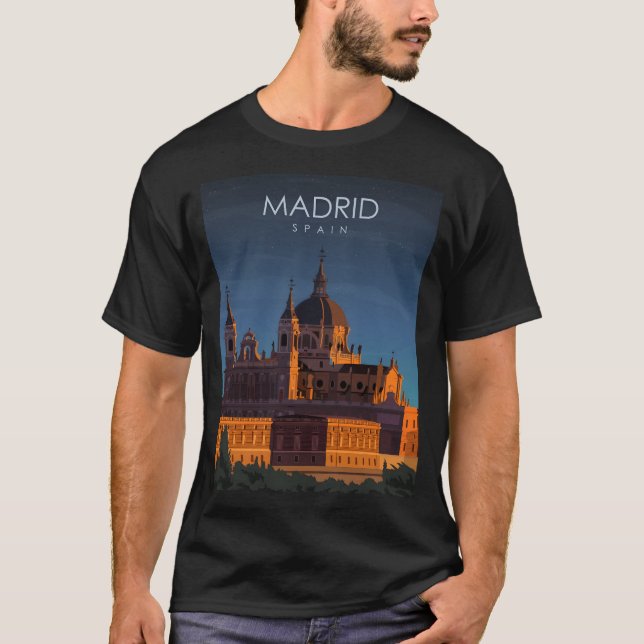Camiseta Espanha Madri Vintage Poster de viagens Retroativo (Frente)