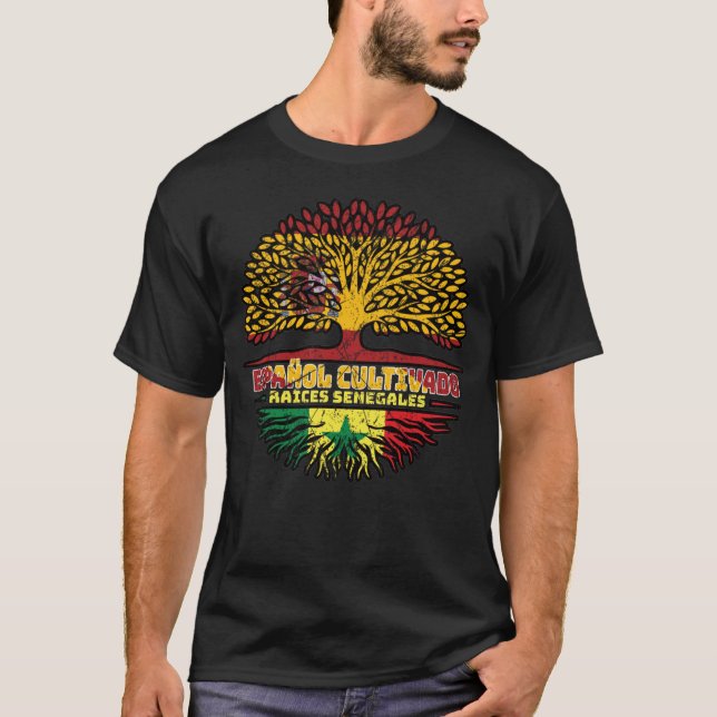 Camiseta Espanha senegalês  espanhola Raízes (Frente)