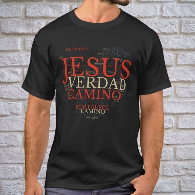 Camiseta Espanhol Cristão de Jesus e Coração de Fé (Criador carregado)