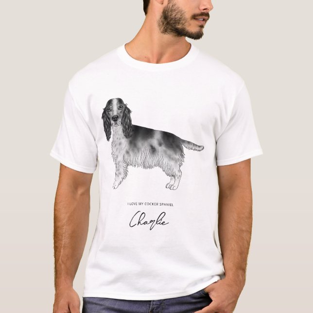 Camiseta Espanhol De Cocker Em Preto E Branco Com Texto Per (Frente)