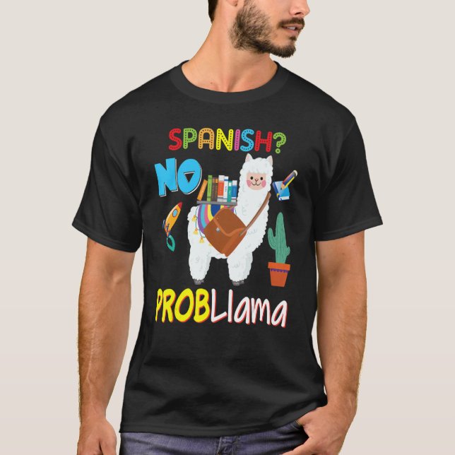 Camiseta Espanhol Sem Problema Llama Criança Aluno Chá (Frente)