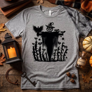 Camiseta Espantalho de Halloween Gótico Assustador Abóbora