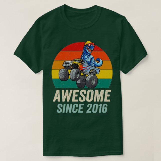 Camiseta Espantoso desde 2016, Dinossauro Retro Sunset e Mo (Frente do Design)