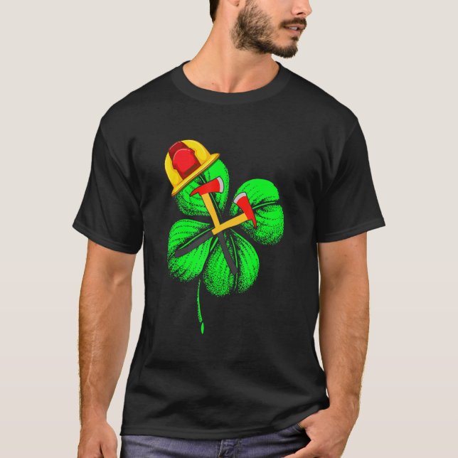 Camiseta Espantoso Saint Patrick S Day Firefighter Shamrock (Frente)