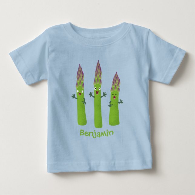 Camiseta Espargos lindos cantando cartoon de trio vegetal (Frente)