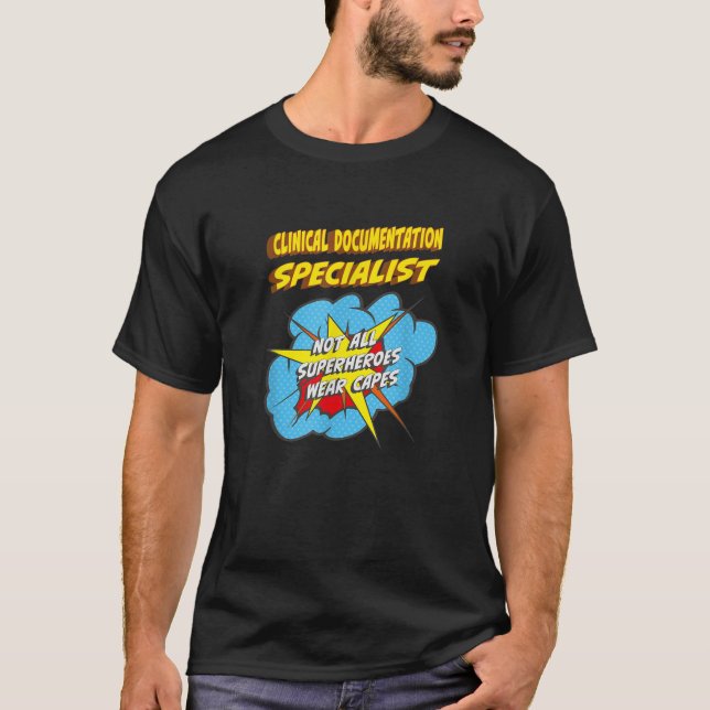 Camiseta Especialista em Documentação Clínica Super-herói E (Frente)