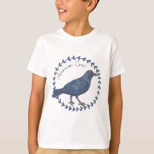 Camiseta Espécie de Ave Corvo Americano Arte em Aquarela