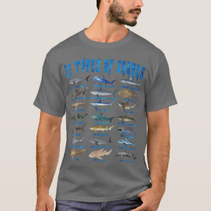 Camiseta Espécies De Tubarões Biologia Diferentes Tipos De