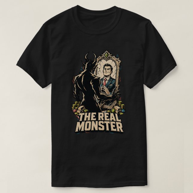Camiseta Espelho Escuro do Monstro Real (Frente do Design)