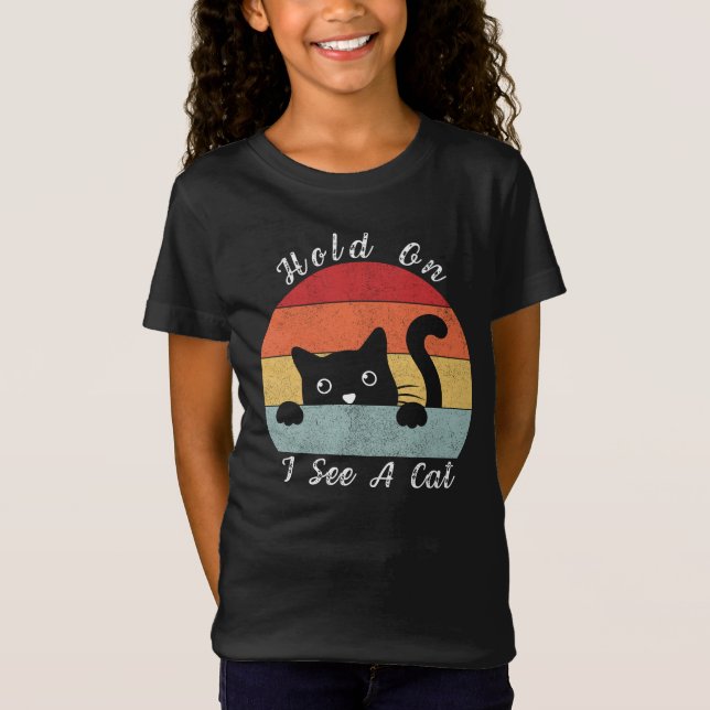 Camiseta Espera, Vejo Um Gato, Brincadeira E Gato Humoroso (Frente)