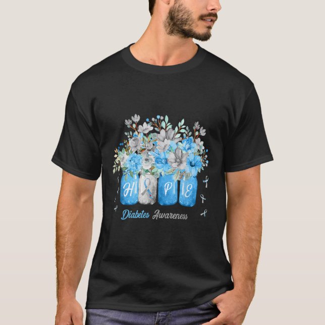 Camiseta Esperança Diabetes Consciencialização Flores Azuis (Frente)