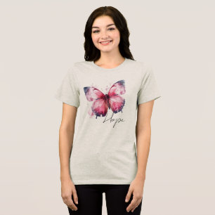 Camiseta Esperança Inspiradora Borboleta Rosa