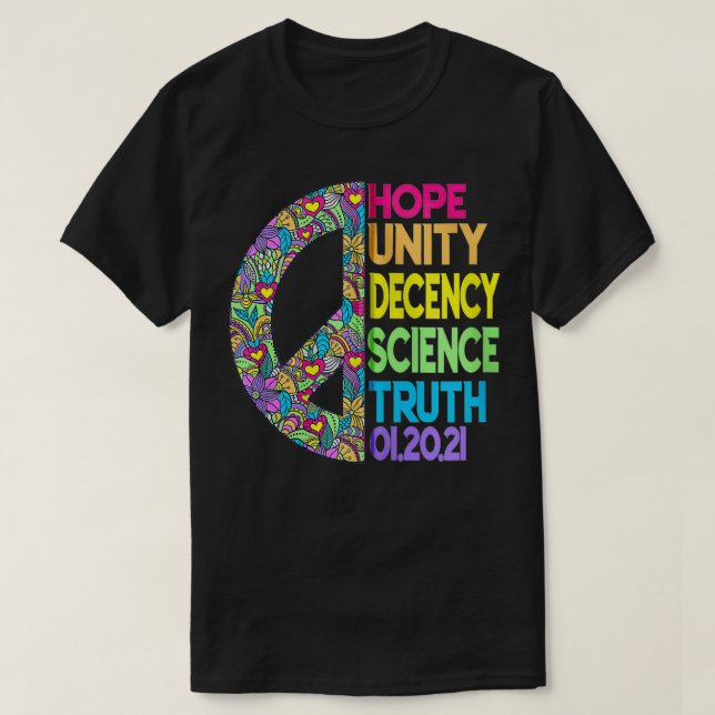 CAMISETA ESPERANÇA UNIDADE DECENCY SCIENCE VERDADE IGUALDAD (Frente do Design)