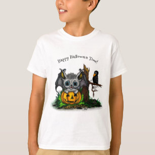 Camiseta Esperando o Halloween, Cute Bat e Raven