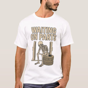 Camiseta Esperando Peças Humor Esqueleto Mecânico De Carros