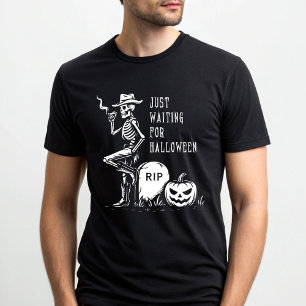 Camiseta Esperando pelo esqueleto do cowboy do Halloween