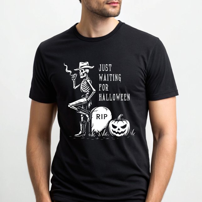 Camiseta Esperando pelo esqueleto do cowboy do Halloween (Criador carregado)
