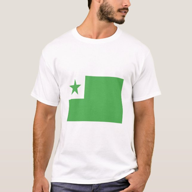 Camiseta Esperanto "Komenco bona Laboro duona" (Frente)