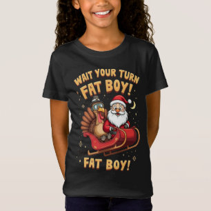 Camiseta 🎅🦃Espere Sua Vez, Gordinho! Peru Engraçado vs Pa